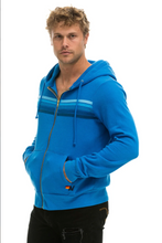 Load image into Gallery viewer, Aviator Nation 5 Stripe Zip Unisex Hoodie in NEON OCEAN // BLUE