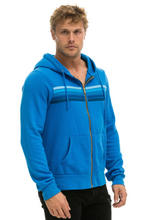 Load image into Gallery viewer, Aviator Nation 5 Stripe Zip Unisex Hoodie in NEON OCEAN // BLUE