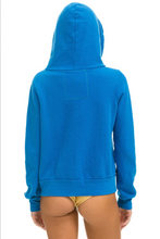 Load image into Gallery viewer, Aviator Nation 5 Stripe Zip Unisex Hoodie in NEON OCEAN // BLUE