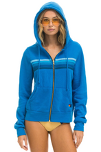 Load image into Gallery viewer, Aviator Nation 5 Stripe Zip Unisex Hoodie in NEON OCEAN // BLUE