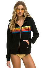 Load image into Gallery viewer, Aviator Nation 5 Stripe Zip Unisex Hoodie in BLACK // NEON RAINBOW