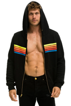Load image into Gallery viewer, Aviator Nation 5 Stripe Zip Unisex Hoodie in BLACK // NEON RAINBOW