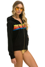 Load image into Gallery viewer, Aviator Nation 5 Stripe Zip Unisex Hoodie in BLACK // NEON RAINBOW