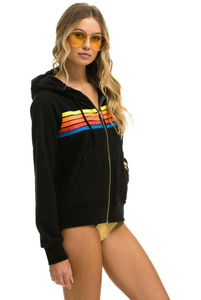 Aviator Nation 5 Stripe Zip Unisex Hoodie in BLACK // NEON RAINBOW