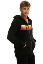 Load image into Gallery viewer, Aviator Nation 5 Stripe Zip Unisex Hoodie in BLACK // NEON RAINBOW