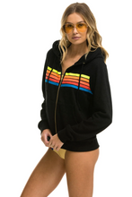 Load image into Gallery viewer, Aviator Nation 5 Stripe Zip Unisex Hoodie in BLACK // NEON RAINBOW