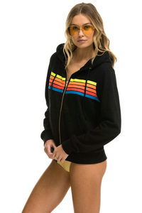 Aviator Nation 5 Stripe Zip Unisex Hoodie in BLACK // NEON RAINBOW