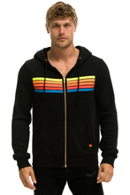Load image into Gallery viewer, Aviator Nation 5 Stripe Zip Unisex Hoodie in BLACK // NEON RAINBOW