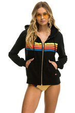 Load image into Gallery viewer, Aviator Nation 5 Stripe Zip Unisex Hoodie in BLACK // NEON RAINBOW