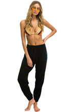 Load image into Gallery viewer, AVIATOR NATION 5 STRIPE WOMEN&#39;S SWEATPANTS - BLACK // NEON RAINBOW