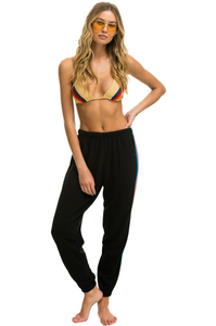 AVIATOR NATION 5 STRIPE WOMEN'S SWEATPANTS - BLACK // NEON RAINBOW