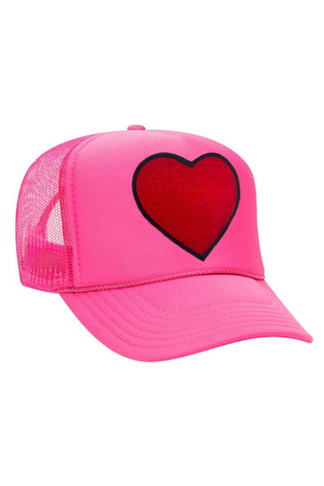 AVIATOR NATION HEART - VINTAGE LOW RISE TRUCKER IN NEON PINK