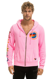 Aviator Nation Neon Zip Logo Unisex Hoodie in Neon Pink