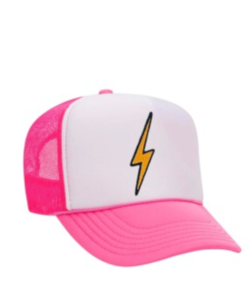 Aviator Nation Bolt Vintage Trucker Hat In Neon Pink/White/Neon Pink