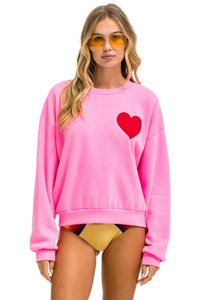 AVIATOR NATION HEART STITCH RELAXED CREW SWEATSHIRT - NEON PINK