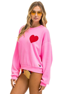 AVIATOR NATION HEART STITCH RELAXED CREW SWEATSHIRT - NEON PINK