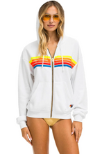 Load image into Gallery viewer, AVIATOR NATION UNISEX 5 STRIPE RELAXED ZIP HOODIE - WHITE/NEON RAINBOW