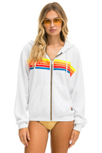 Load image into Gallery viewer, AVIATOR NATION UNISEX 5 STRIPE RELAXED ZIP HOODIE - WHITE/NEON RAINBOW