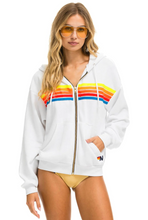 Load image into Gallery viewer, AVIATOR NATION UNISEX 5 STRIPE RELAXED ZIP HOODIE - WHITE/NEON RAINBOW