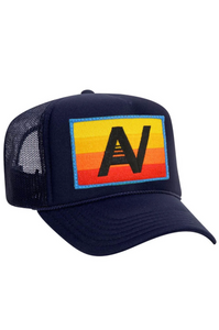 Aviator Nation Logo Rainbow Vintage Trucker Hat in NAVY