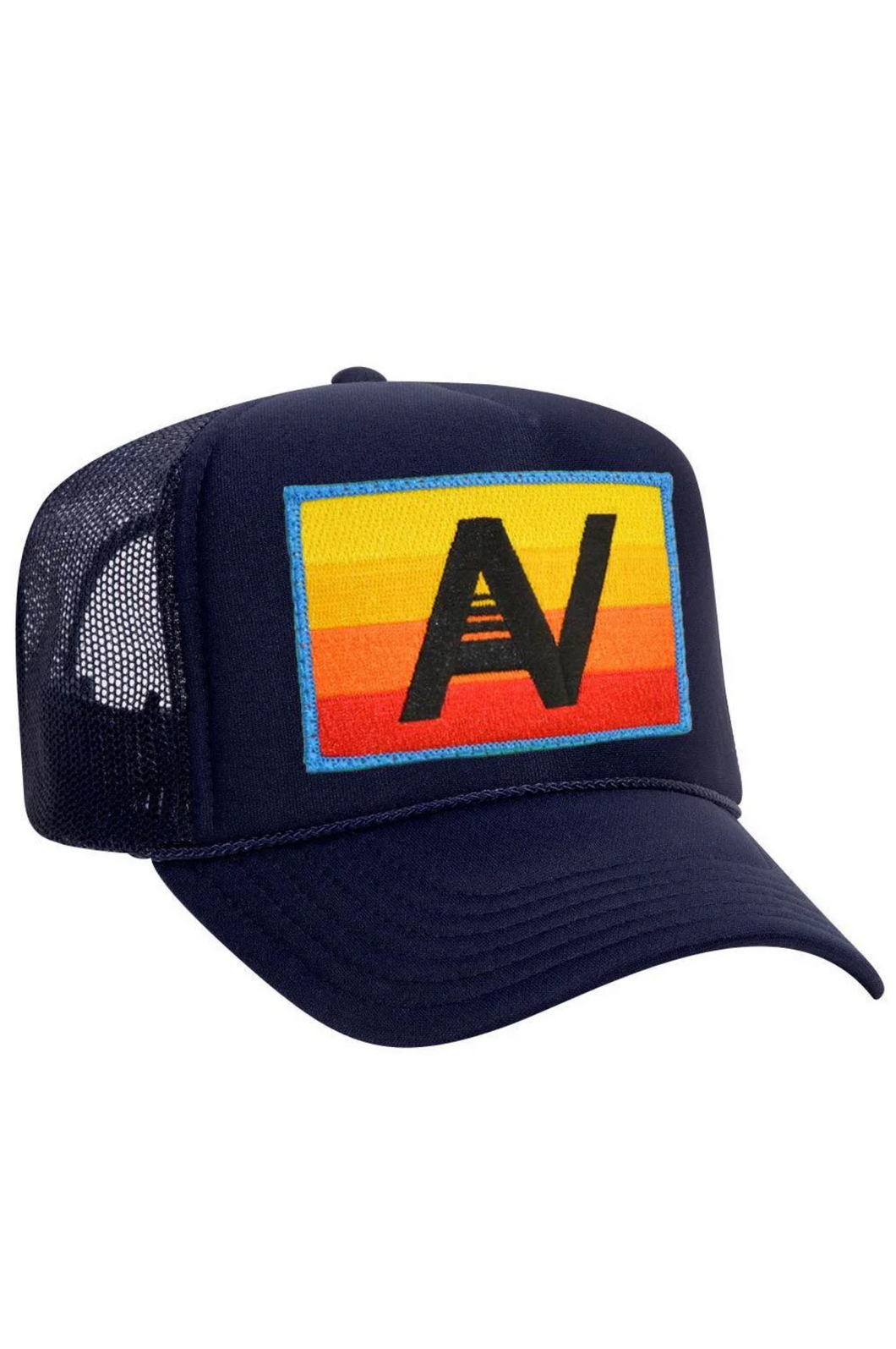 Aviator Nation Logo Rainbow Vintage Trucker Hat in NAVY