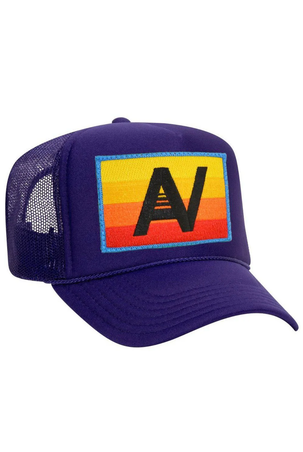 Aviator Nation Logo Rainbow Vintage Trucker Hat in PURPLE
