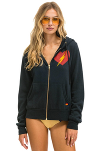 AVIATOR NATION UNISEX BOLT HEART ZIP HOODIE - CHARCOAL