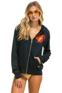 AVIATOR NATION UNISEX BOLT HEART ZIP HOODIE - CHARCOAL