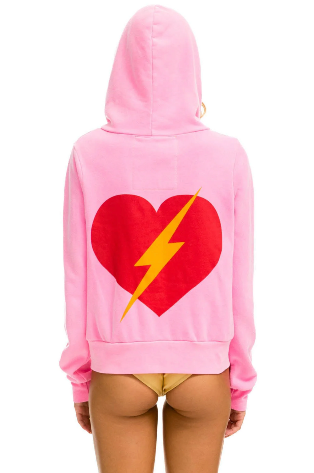 AVIATOR NATION UNISEX BOLT HEART ZIP HOODIE -NEON PINK