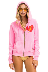 AVIATOR NATION UNISEX BOLT HEART ZIP HOODIE -NEON PINK