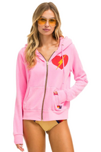 Load image into Gallery viewer, AVIATOR NATION UNISEX BOLT HEART ZIP HOODIE -NEON PINK
