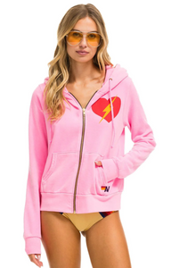 AVIATOR NATION UNISEX BOLT HEART ZIP HOODIE -NEON PINK