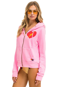 AVIATOR NATION UNISEX BOLT HEART ZIP HOODIE -NEON PINK