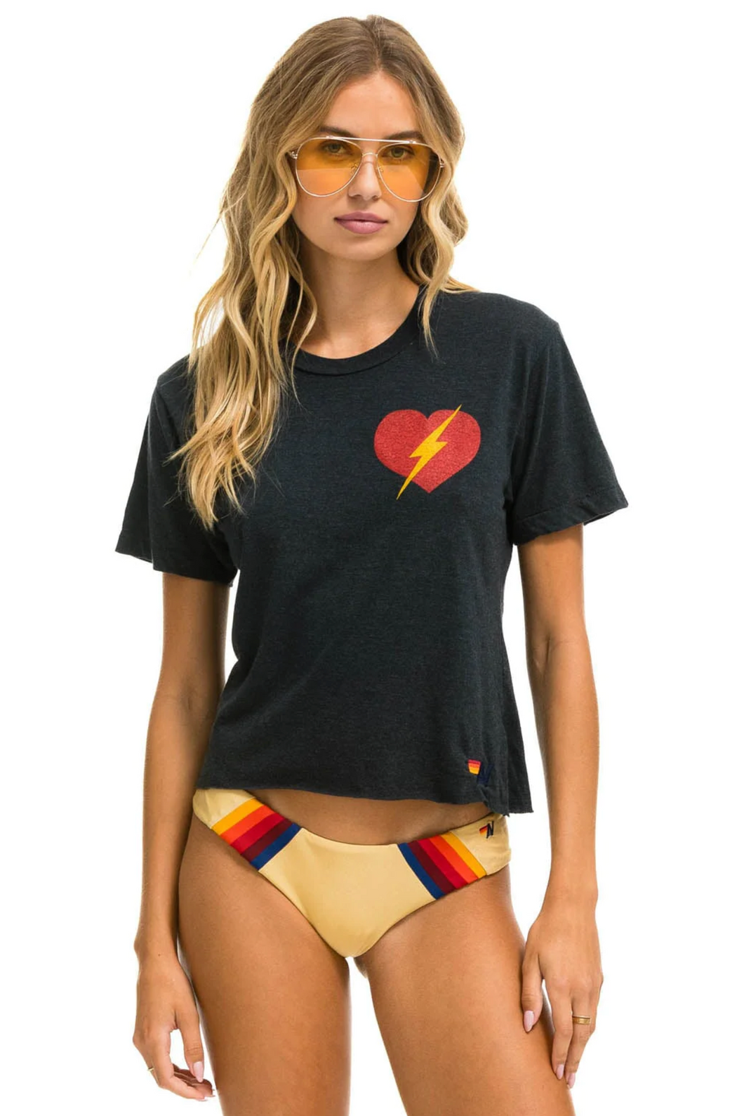 AVIATOR NATION BOLT HEART BOYFRIEND TEE -CHARCOAL