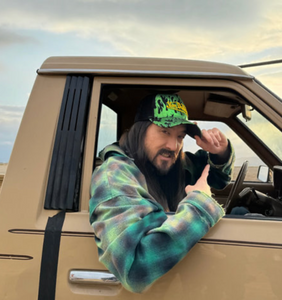 VON DUTCH CLASSIC BLACK & GREEN FLAME TRUCKER HAT AS SEEN ON STEVE AOKI