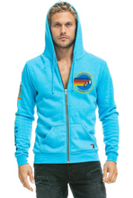 Load image into Gallery viewer, Aviator Nation Neon Zip Logo Unisex Hoodie in Neon Blue