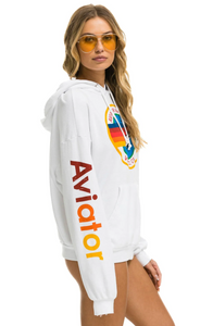 AVIATOR NATION UNISEX RELAXED PULLOVER HOODIE IN WHITE