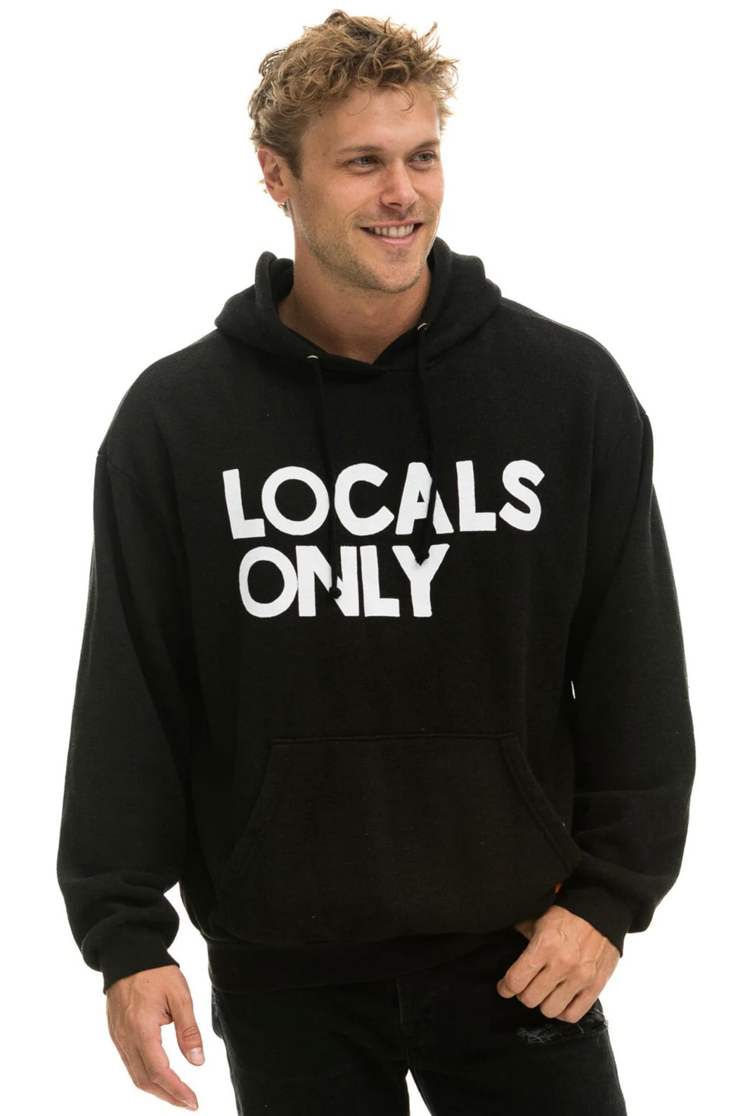 AVIATOR NATION LOCALS ONLY RELAXED UNISEX PULLOVER HOODIE - BLACK