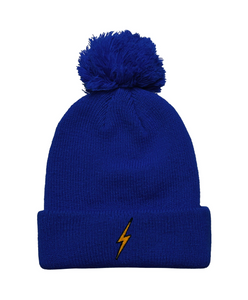 AVIATOR NATION BOLT POM POM RIB BEANIE IN ROYAL BLUE I
