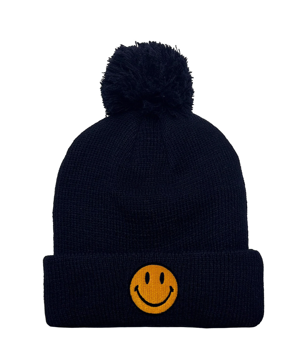 AVIATOR NATION SMILEY POM POM RIB BEANIE IN NAVY