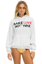 Load image into Gallery viewer, AVIATOR NATION MAKE LOVE NOT WAR RELAXED PULLOVER UNISEX HOODIE - WHITE