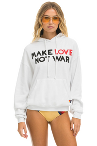 AVIATOR NATION MAKE LOVE NOT WAR RELAXED PULLOVER UNISEX HOODIE - WHITE