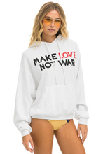 Load image into Gallery viewer, AVIATOR NATION MAKE LOVE NOT WAR RELAXED PULLOVER UNISEX HOODIE - WHITE