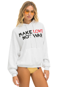 AVIATOR NATION MAKE LOVE NOT WAR RELAXED PULLOVER UNISEX HOODIE - WHITE