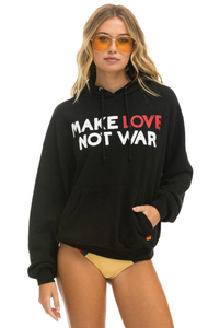 AVIATOR NATION MAKE LOVE NOT WAR RELAXED PULLOVER UNISEX HOODIE - BLACK