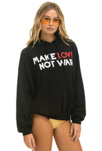 Load image into Gallery viewer, AVIATOR NATION MAKE LOVE NOT WAR RELAXED PULLOVER UNISEX HOODIE - BLACK