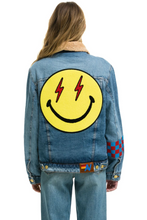 Load image into Gallery viewer, AVIATOR NATION SMALL STOKED BOLT SMILEY RANCH SHERPA DENIM JACKET - SUPER LIGHT