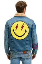 Load image into Gallery viewer, AVIATOR NATION SMALL STOKED BOLT SMILEY RANCH SHERPA DENIM JACKET - SUPER LIGHT