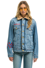 Load image into Gallery viewer, AVIATOR NATION SMALL STOKED BOLT SMILEY RANCH SHERPA DENIM JACKET - SUPER LIGHT