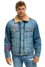 Load image into Gallery viewer, AVIATOR NATION SMALL STOKED BOLT SMILEY RANCH SHERPA DENIM JACKET - SUPER LIGHT